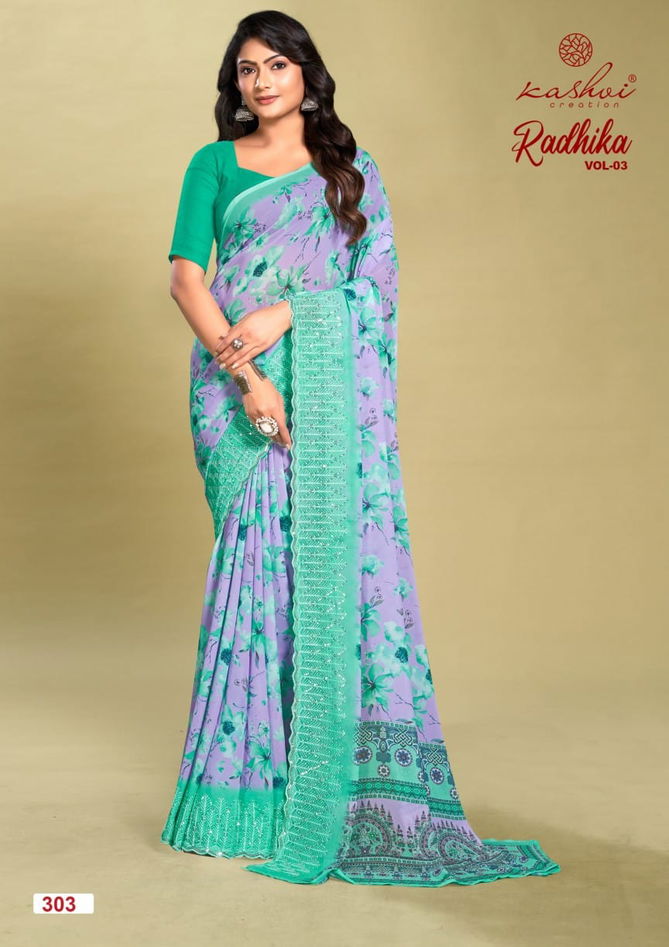 Radhika Vol 3 By Kashvi Embroidery Weightless Printed Sarees Wholesale Online	